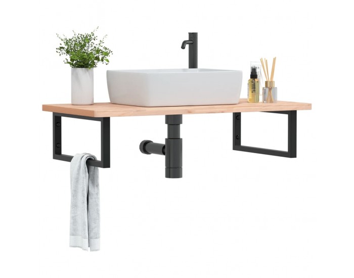 Sonata H Стенен рафт за мивка, стомана и масивно дърво бук