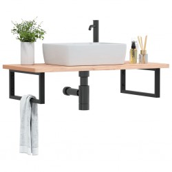 Sonata H Стенен рафт за мивка, стомана и масивно дърво бук - Шкафове за баня