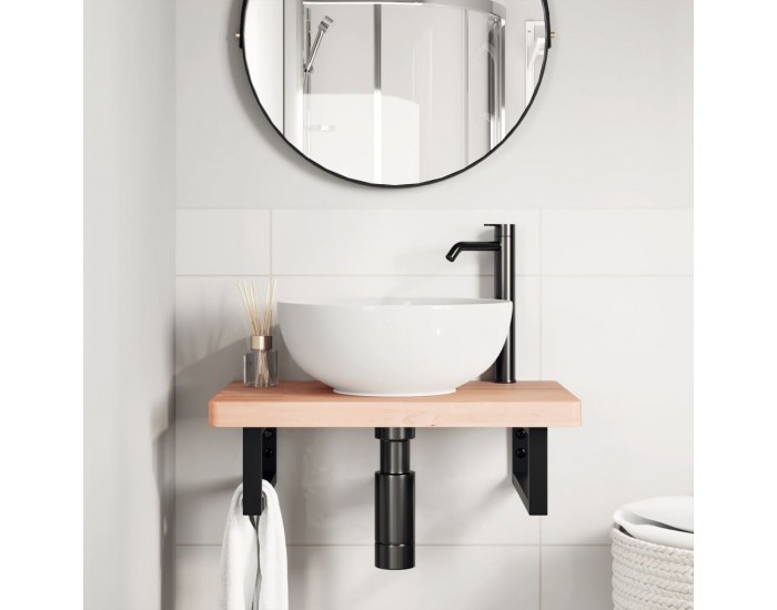 Sonata H Стенен рафт за мивка, стомана и масивно дърво бук