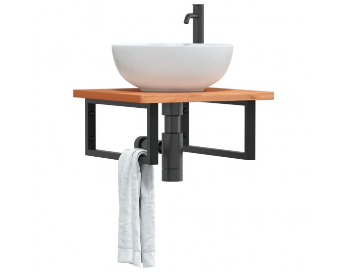 Sonata H Стенен рафт за мивка, стомана и масивно дърво бук