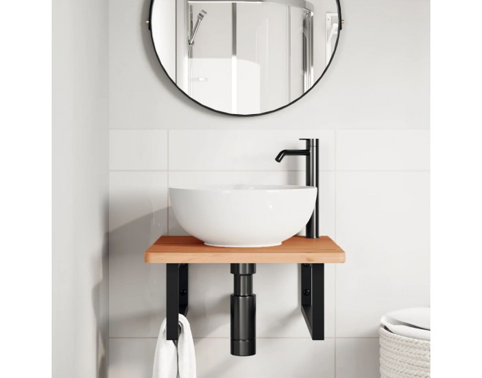 Sonata H Стенен рафт за мивка, стомана и масивно дърво бук