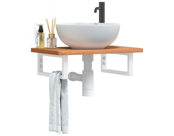 Sonata H Стенен рафт за мивка, стомана и масивно дърво бук