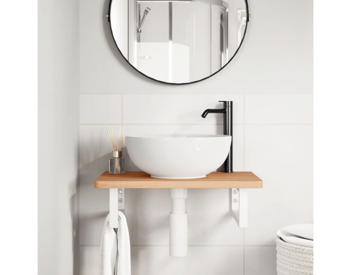 Sonata H Стенен рафт за мивка, стомана и масивно дърво бук