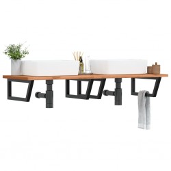 Sonata H Стенен рафт за мивка, стомана и масивно дърво бук - Шкафове за баня