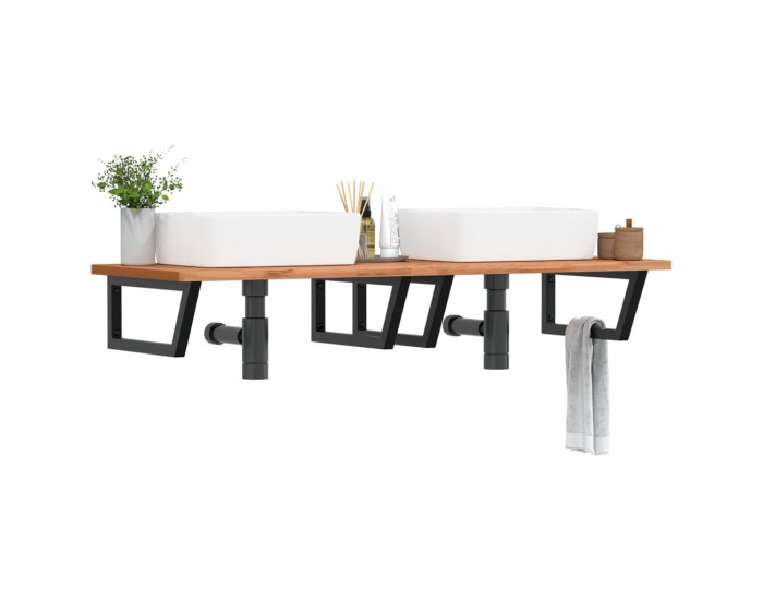 Sonata H Стенен рафт за мивка, стомана и масивно дърво бук