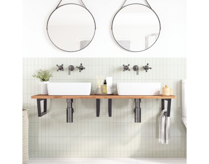 Sonata H Стенен рафт за мивка, стомана и масивно дърво бук