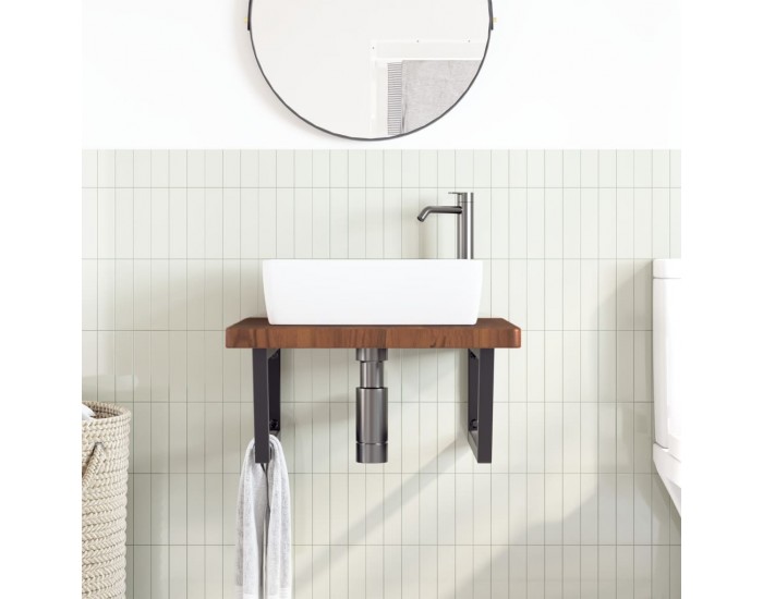 Sonata H Стенен рафт за мивка, стомана и масивно дърво дъб