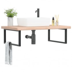 Sonata H Стенен рафт за мивка, стомана и масивно дърво дъб - Шкафове за баня