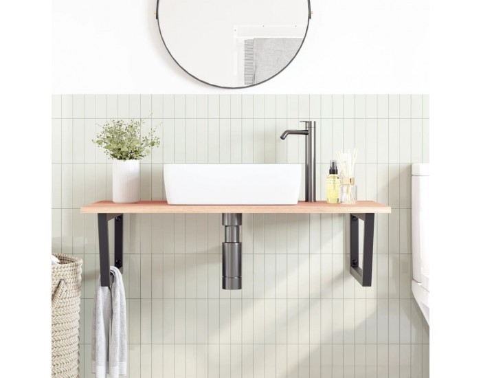 Sonata H Стенен рафт за мивка, стомана и масивно дърво дъб