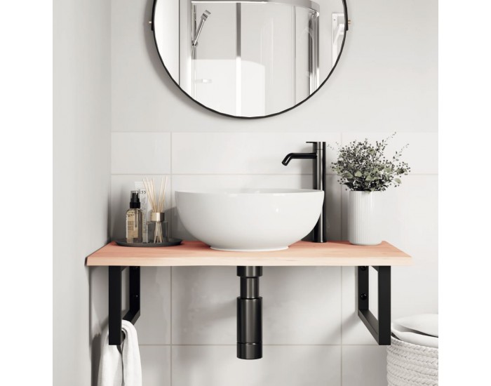 Sonata H Стенен рафт за мивка, стомана и масивно дърво дъб