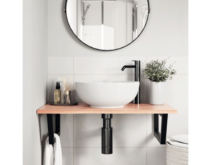 Sonata H Стенен рафт за мивка, стомана и масивно дърво дъб