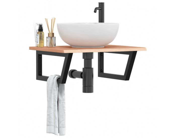 Sonata H Стенен рафт за мивка, стомана и масивно дърво дъб