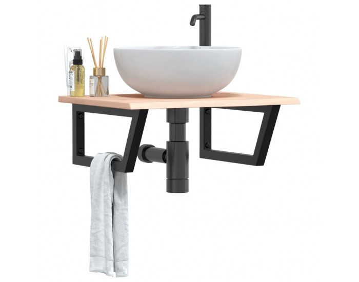 Sonata H Стенен рафт за мивка, стомана и масивно дърво дъб