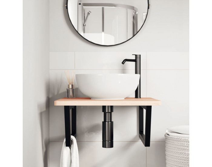 Sonata H Стенен рафт за мивка, стомана и масивно дърво бук