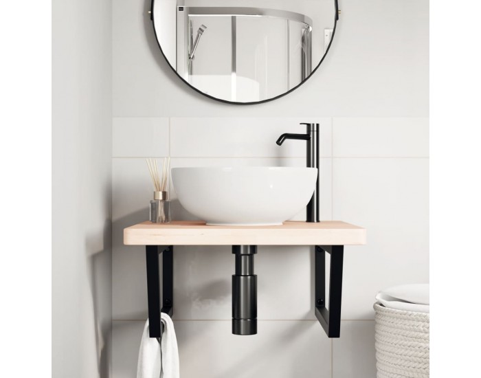 Sonata H Стенен рафт за мивка, стомана и масивно дърво дъб