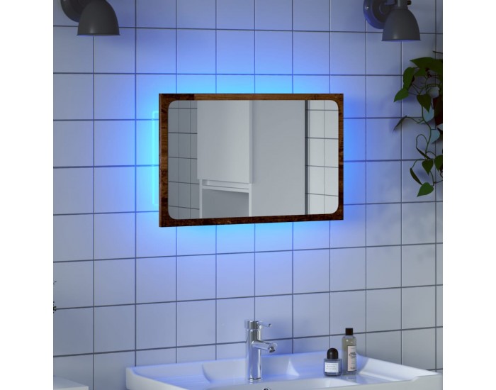 Sonata H Огледало за баня с LED светлина, старо дърво, 60x8,5x38 cm