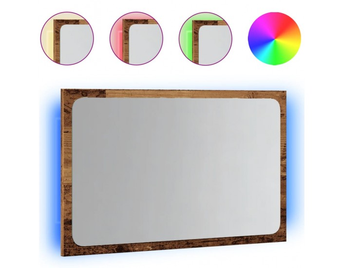 Sonata H Огледало за баня с LED светлина, старо дърво, 60x8,5x38 cm