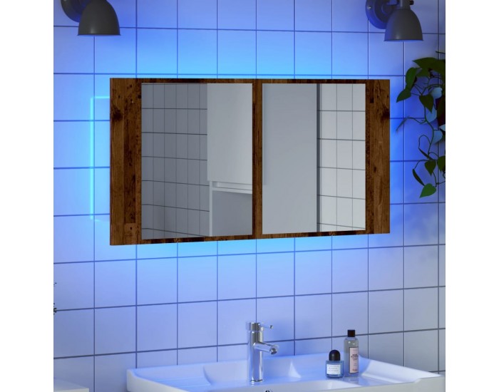 Sonata H LED огледален шкаф, старо дърво, 90x12x45 см, инженерно дърво