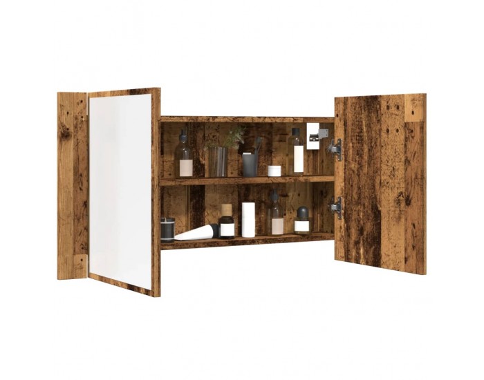 Sonata H LED огледален шкаф, старо дърво, 90x12x45 см, инженерно дърво