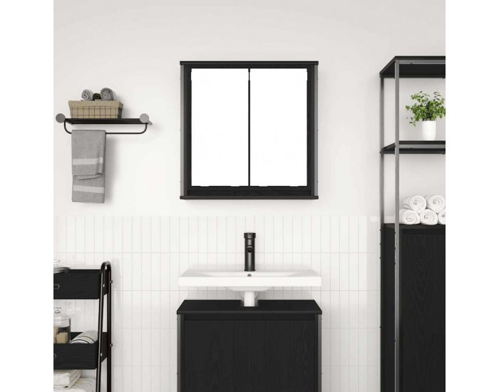 Sonata H Стенен шкаф за баня с огледало Черен дъб 60x21x60 cm