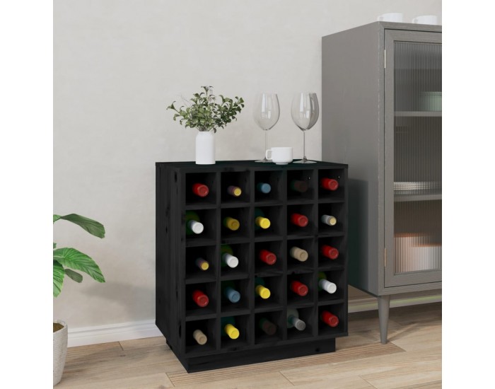 Sonata H Шкаф за вино, черен, 55,5x34x61 см, борово дърво масив