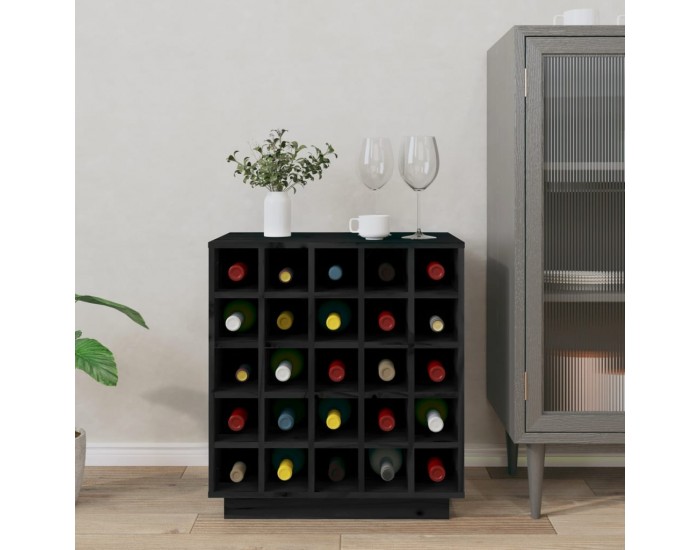 Sonata H Шкаф за вино, черен, 55,5x34x61 см, борово дърво масив