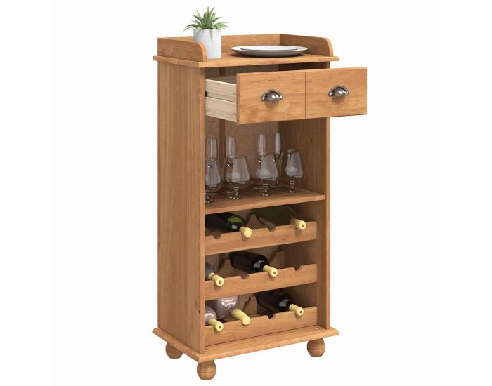 Sonata H Шкаф за вино ASKIM Кафяво 57 x 37 x 114 см Борово дърво масив