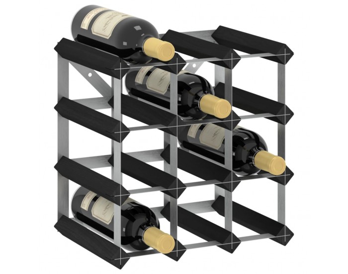 Sonata H Стойка за вино за 12 бутилки, черна, масивна борова дървесина