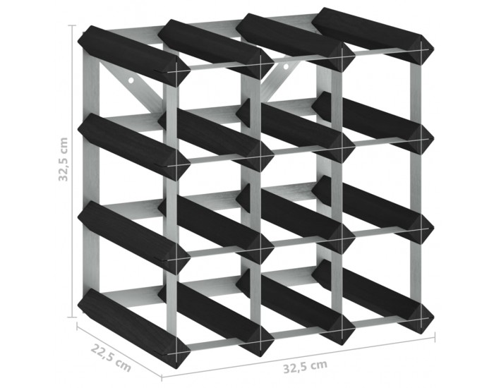 Sonata H Стойка за вино за 12 бутилки, черна, масивна борова дървесина