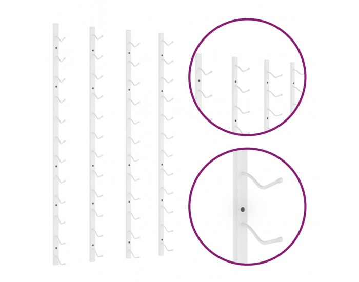 Sonata H Стойки за вино за 12 бутилки, стенен монтаж, 2 бр, бели, желязо