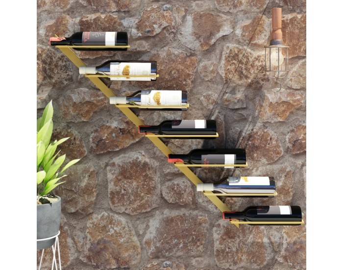 Sonata H Стойка за вино за 7 бутилки, стенен монтаж, златиста, метал