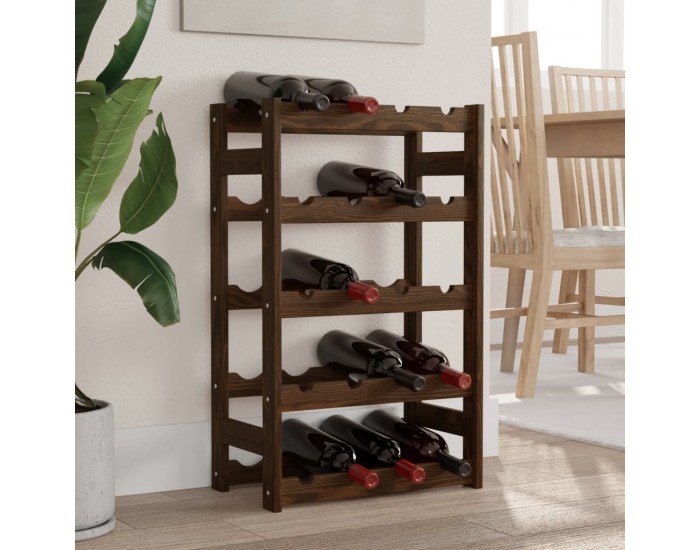 Sonata H Стойка за вино за 20 бутилки, кафява, бор масив