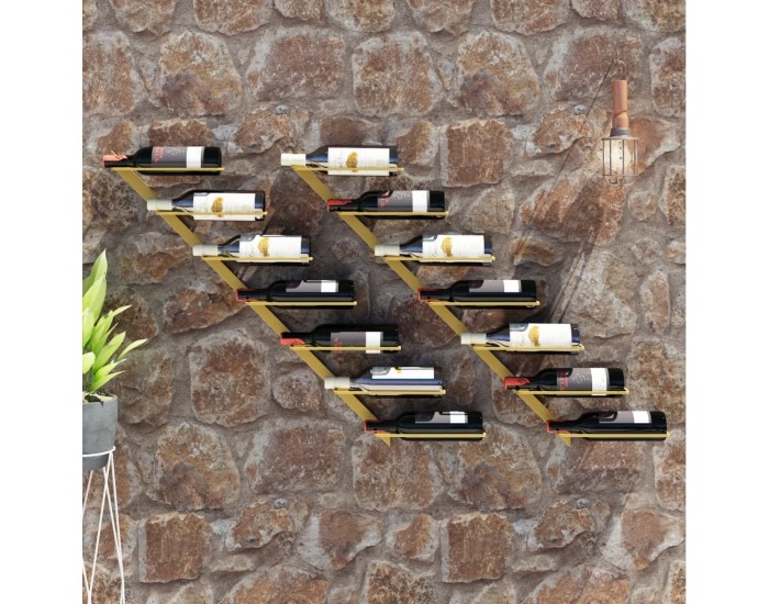 Sonata H Стойки за вино за стенен монтаж 7 бутилки 2 бр златисти метални