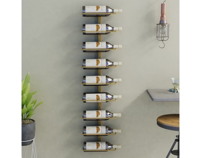 Sonata H Стойка за вино за 9 бутилки, стенен монтаж, златиста, желязо