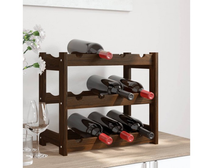 Sonata H Стойка за вино за 12 бутилки, кафява, бор масив