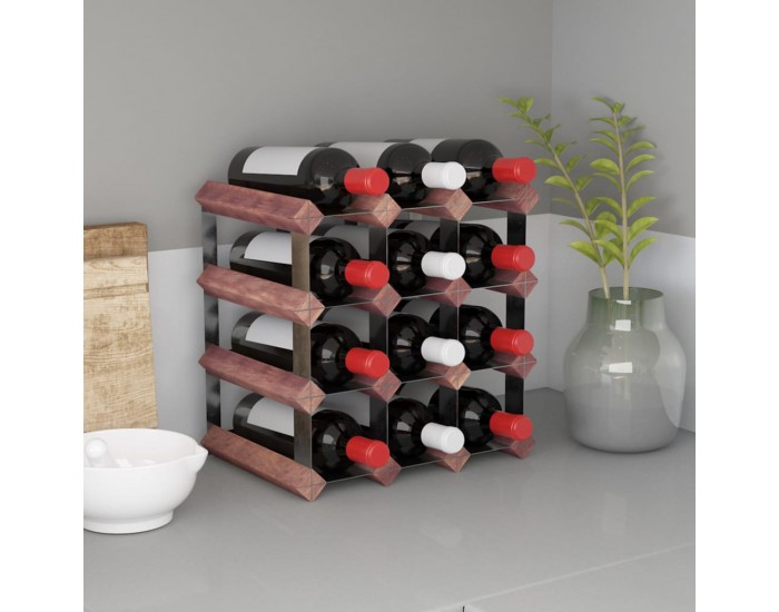 Sonata H Стойка за вино за 12 бутилки, кафява, бор масив