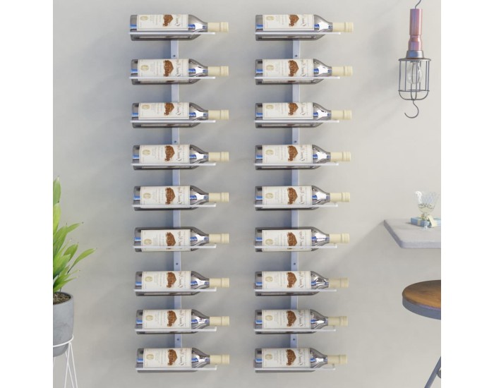 Sonata H Стойки за вино за 9 бутилки, стенен монтаж, 2 бр, бели, желязо