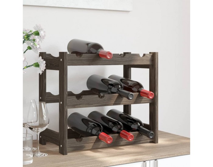 Sonata H Стойка за вино за 12 бутилки, сива, бор масив
