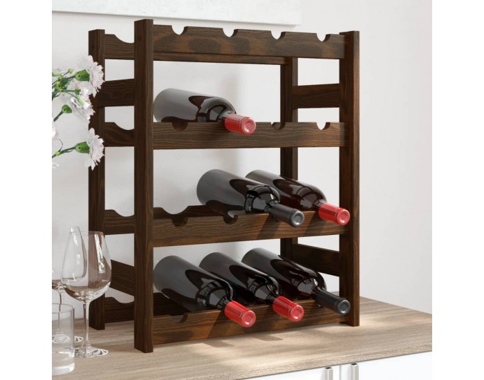 Sonata H Стойка за вино за 16 бутилки, кафява, бор масив