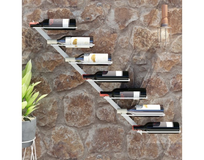 Sonata H Стойка за вино за 7 бутилки, стенен монтаж, бяла, метал