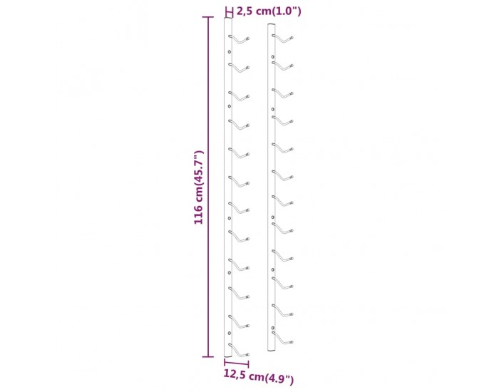 Sonata H Стойки за вино за 12 бутилки стенен монтаж 2 бр златисти желязо