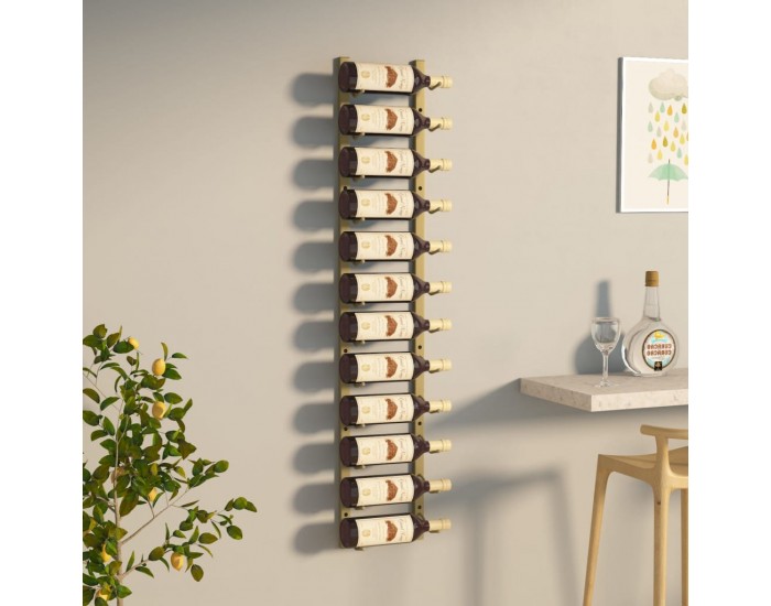 Sonata H Стойка за вино за 12 бутилки, стенен монтаж, златиста, желязо