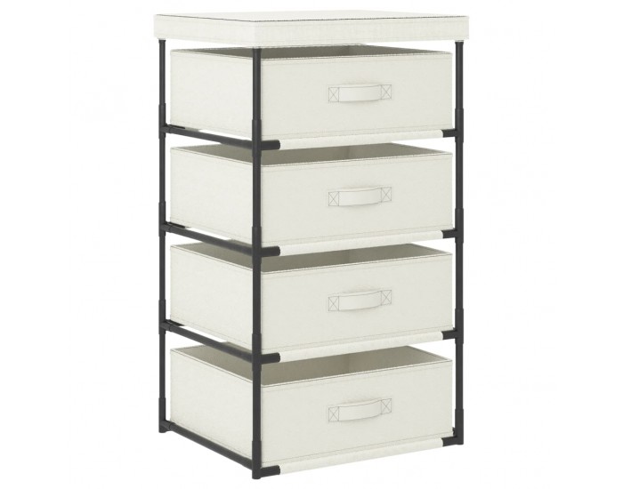 Sonata H Етажерка за съхранение с 4 текстилни кошове, стомана, кремава