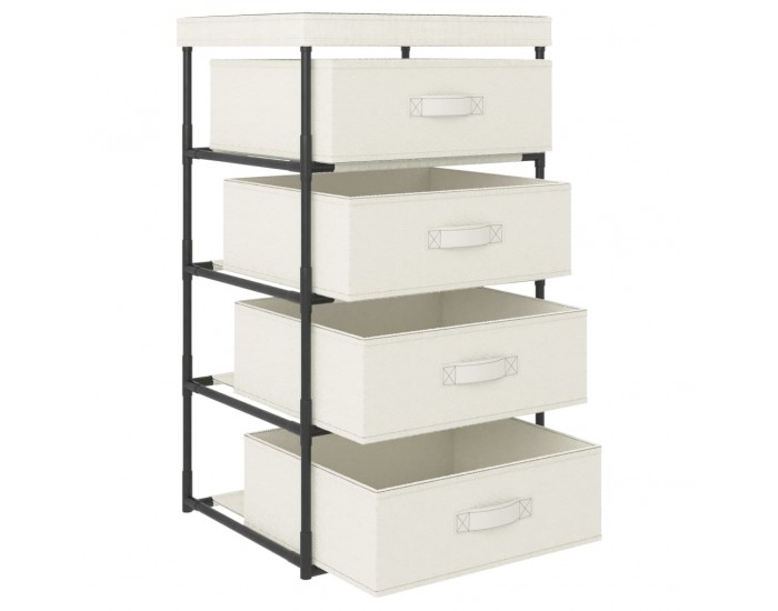 Sonata H Етажерка за съхранение с 4 текстилни кошове, стомана, кремава