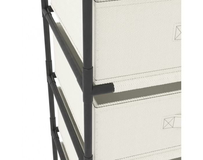 Sonata H Етажерка за съхранение с 4 текстилни кошове, стомана, кремава