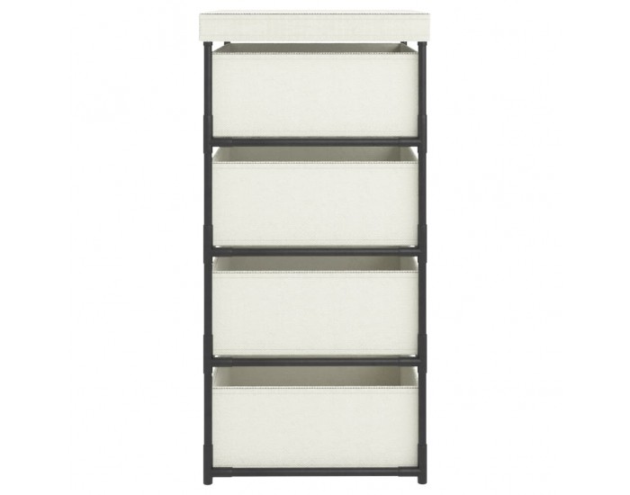 Sonata H Етажерка за съхранение с 4 текстилни кошове, стомана, кремава