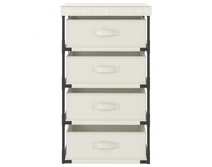 Sonata H Етажерка за съхранение с 4 текстилни кошове, стомана, кремава