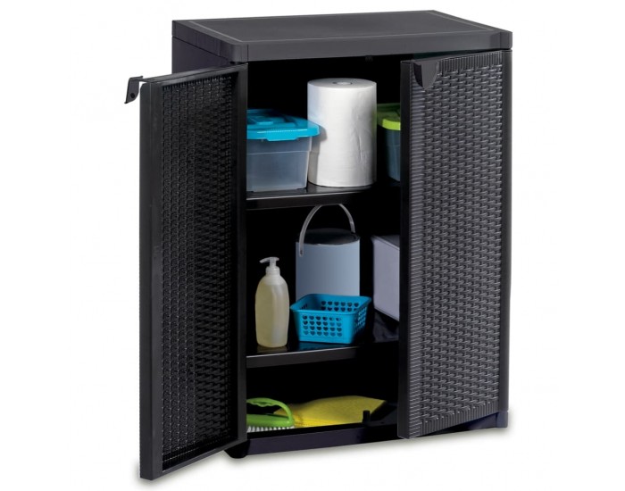 Sonata H Градински шкаф за съхранение, черен, 65х45х88 см, PP ратан