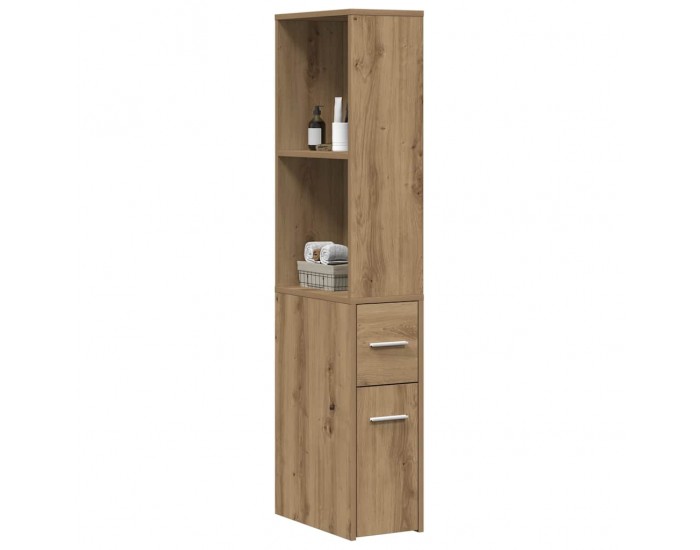 Sonata H Тесен скрин за баня с колелца, дъб артизан, инженерно дърво