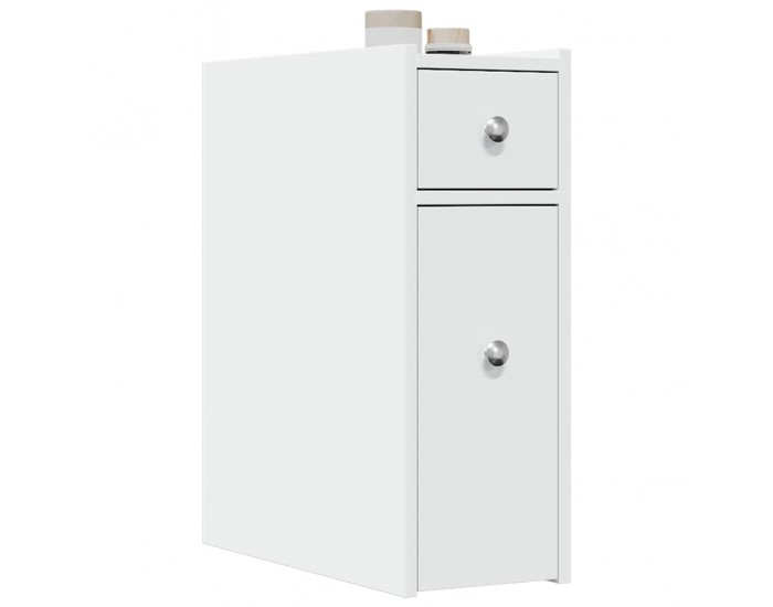 Sonata H Тесен скрин за баня с колелца, бял, инженерно дърво